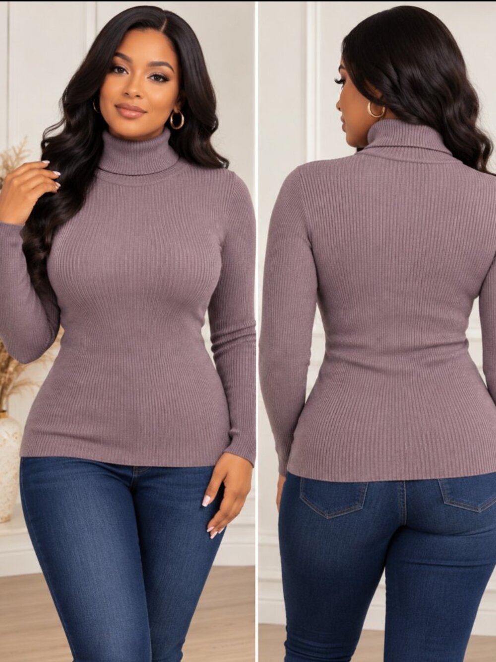 INC Concepts Ribbed Turtleneck Knit Sweater Mauve Long Sleeve Women's Size M/L
